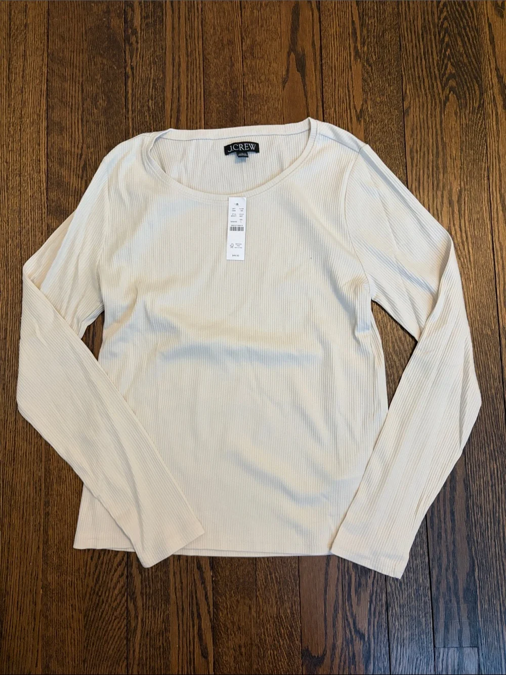 J.Crew Women's Cream Ribbed Long-Sleeve Top LARGE - Picture 1 of 4